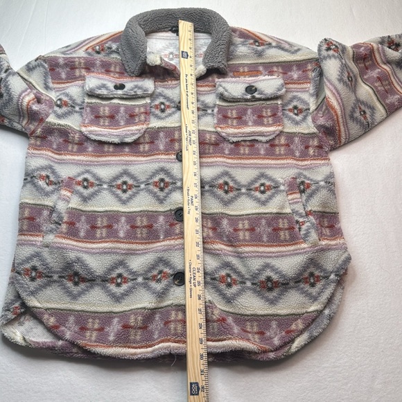 Simply Southern Jacket Womens size XL Gray Mauve Aztec Sherpa Fleece Shacket - Picture 6 of 9